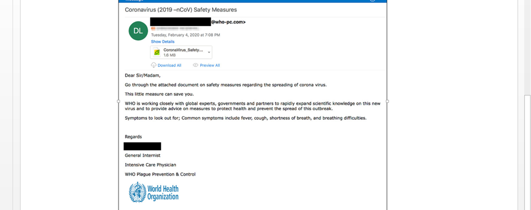 World Health Organization COVID-19 email